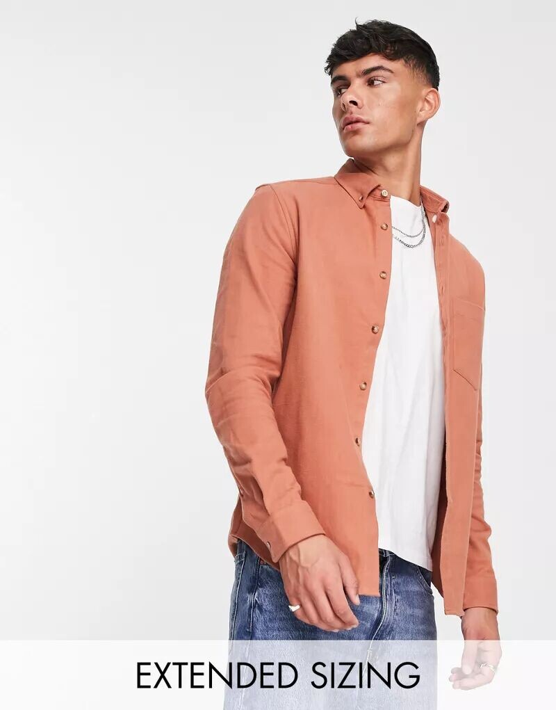 

Стертая оксфордская рубашка медно-красного цвета ASOS