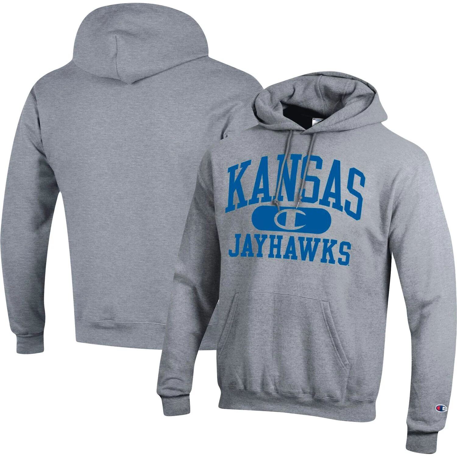 

Мужской пуловер с капюшоном Champion Heather Grey Kansas Jayhawks Arch Pill