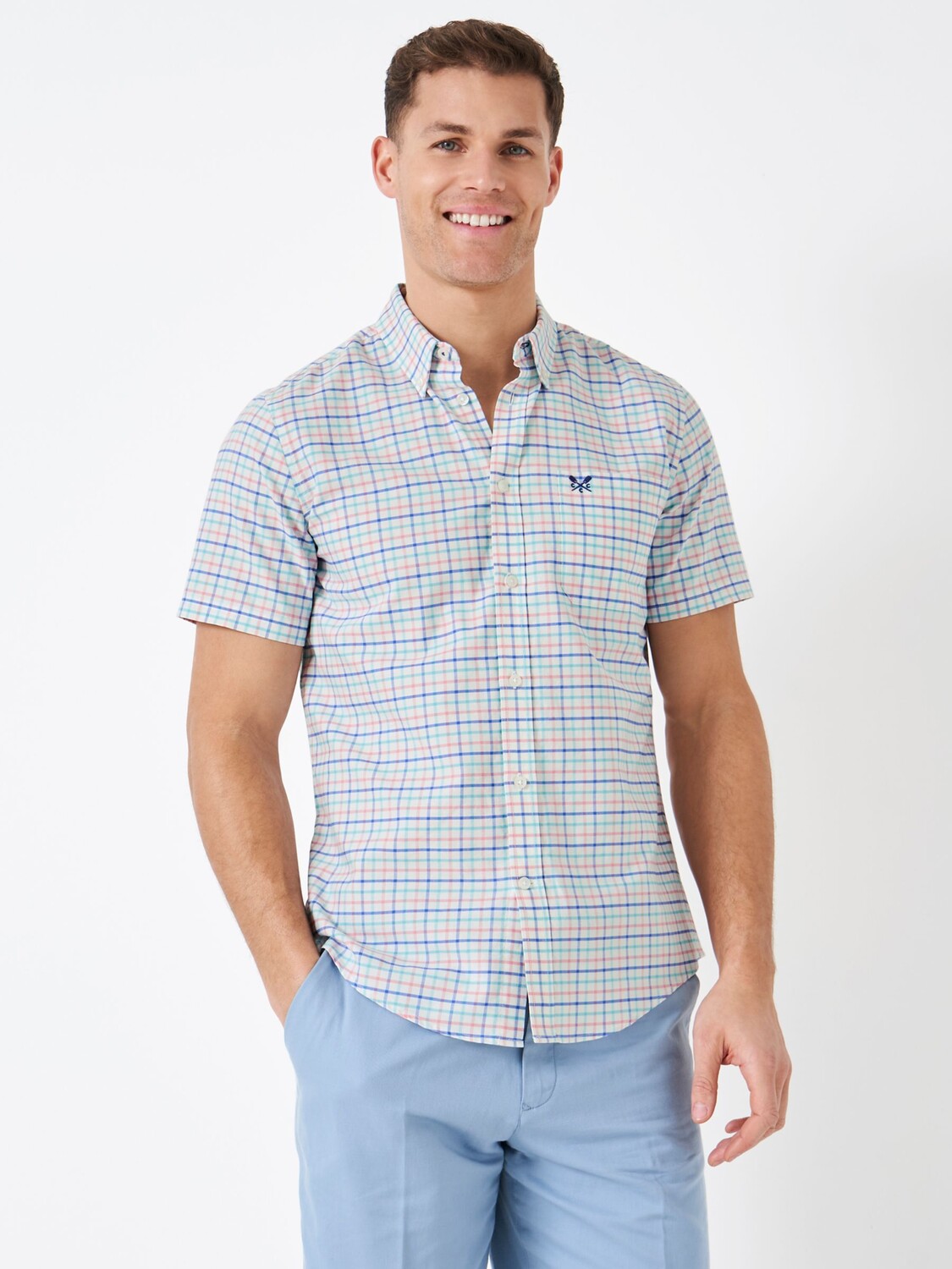 

Рубашка в клетку с короткими рукавами Crew Clothing, белая