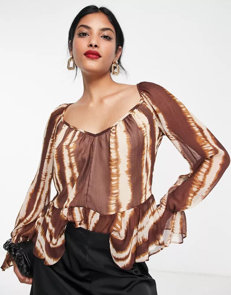 

ТОП River Island из шифона с баской в ​​цвете Коричневый