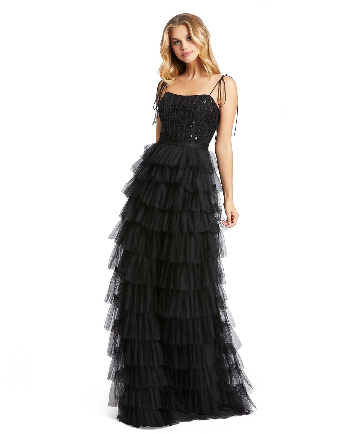 Женское платье-бюстье с блестками и рюшами Ieena MAC DUGGAL, черный