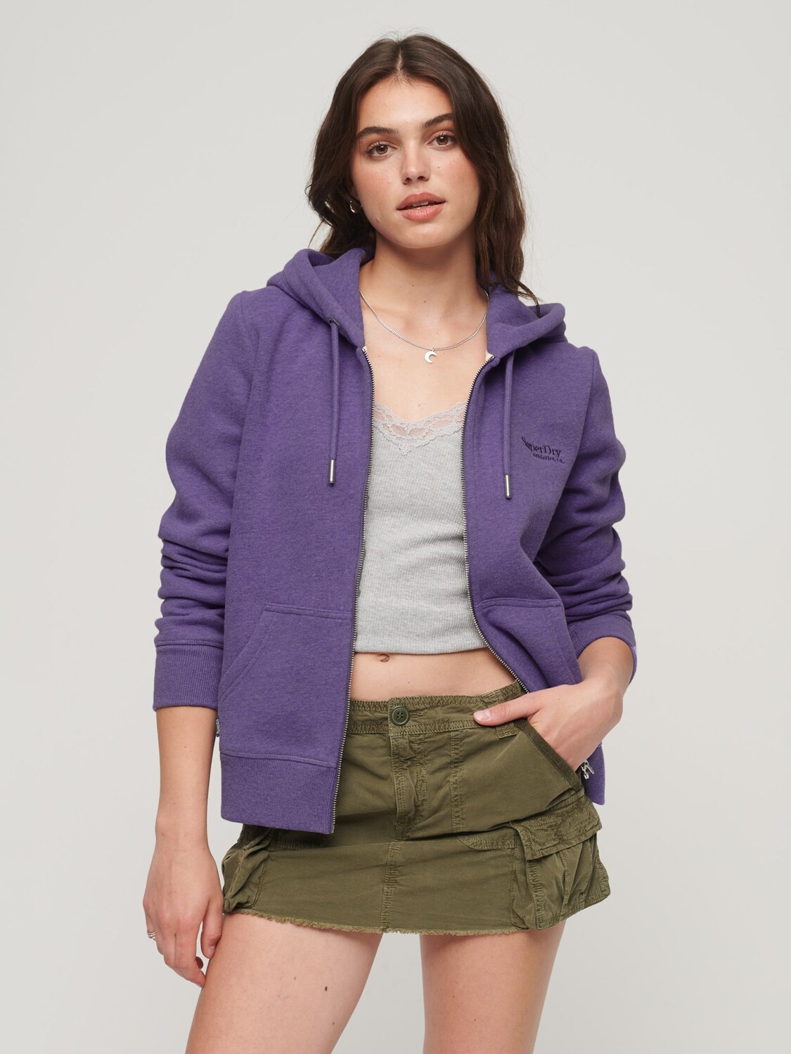 

Толстовка на молнии с логотипом Essential Superdry, ярко-фиолетовый меланж