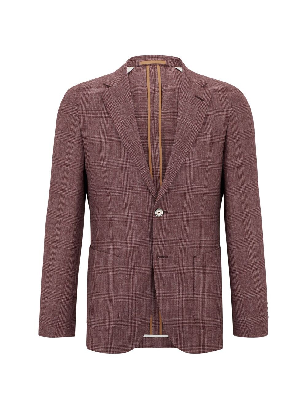 

Жакет Slim-Fit из шерсти, шелка и льна в клетку BOSS, красный