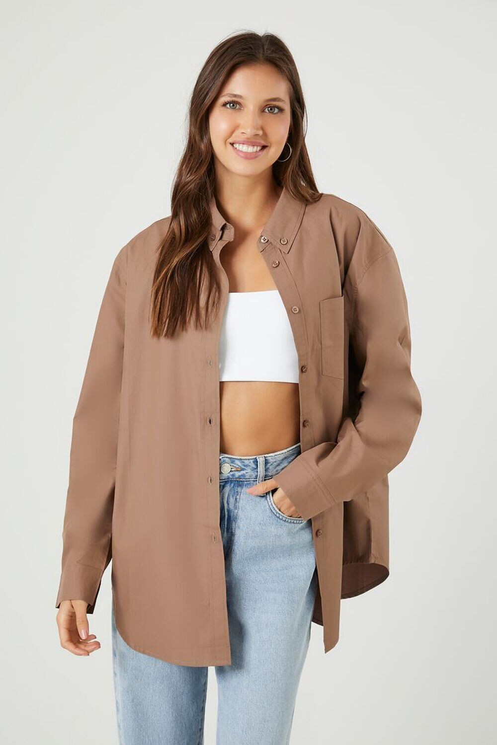 

Рубашка из поплина оверсайз Forever 21, коричневый