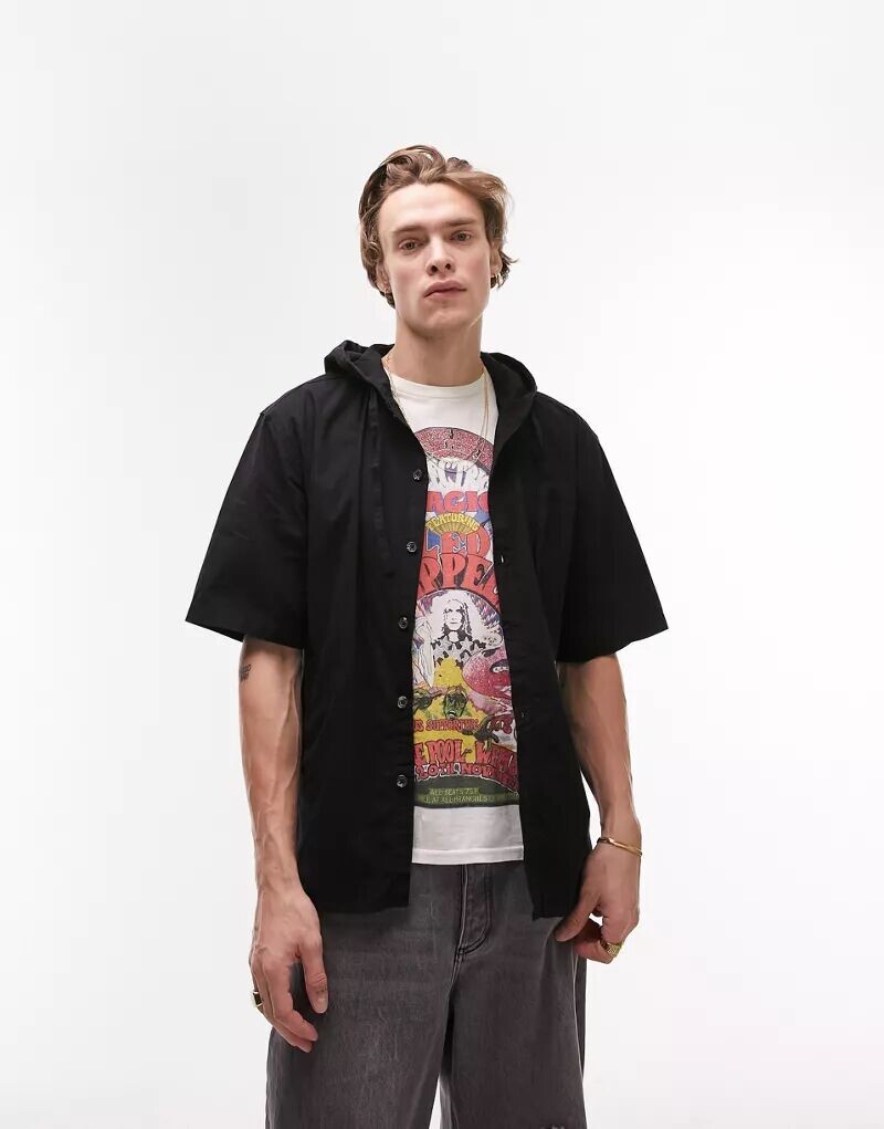 

Черная худи оверсайз с короткими рукавами Topman