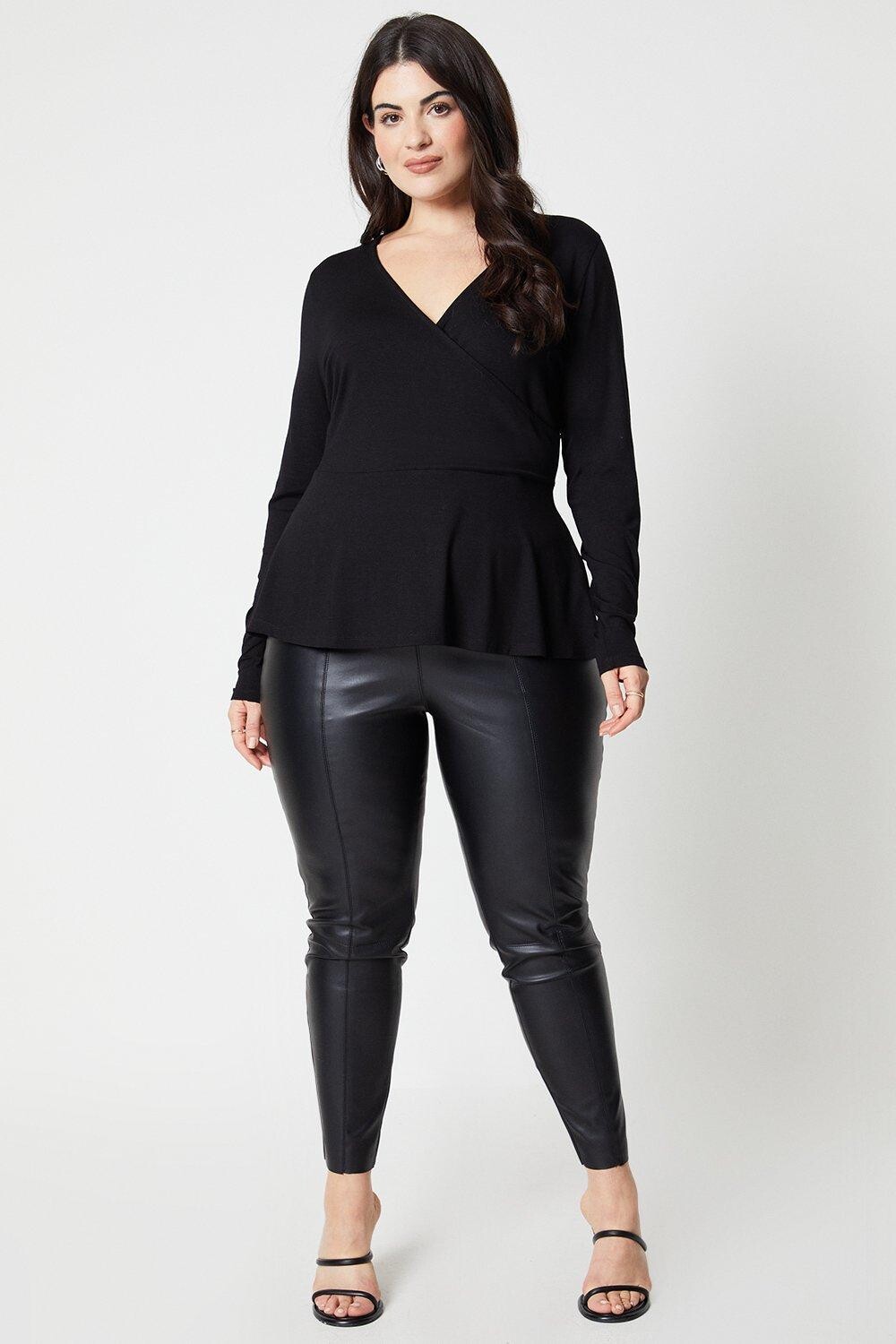 

Топ с длинными рукавами и запахом Curve Dorothy Perkins, черный