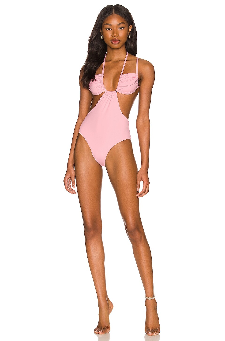 

Купальник WeWoreWhat Ruched Cup Tie, цвет Baby Pink