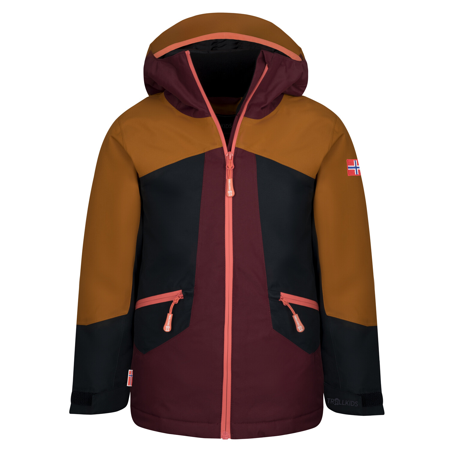 

Лыжная куртка Trollkids Ski Jacke Rauland, цвет Karamell Braun/Burgunderrot/Schwarz/Lachsrosa