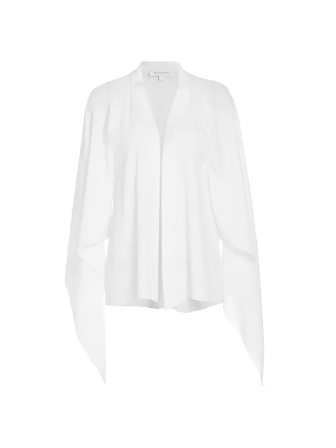 Шелковая блузка с запахом и расклешенными рукавами Michael Kors Collection, белый