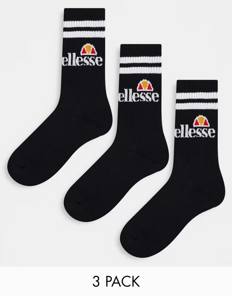 Три пары черных носков с логотипом ellesse