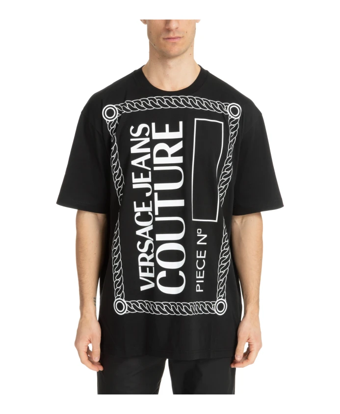 

Футболка с акварельным рисунком и логотипом Versace Jeans Couture, черный