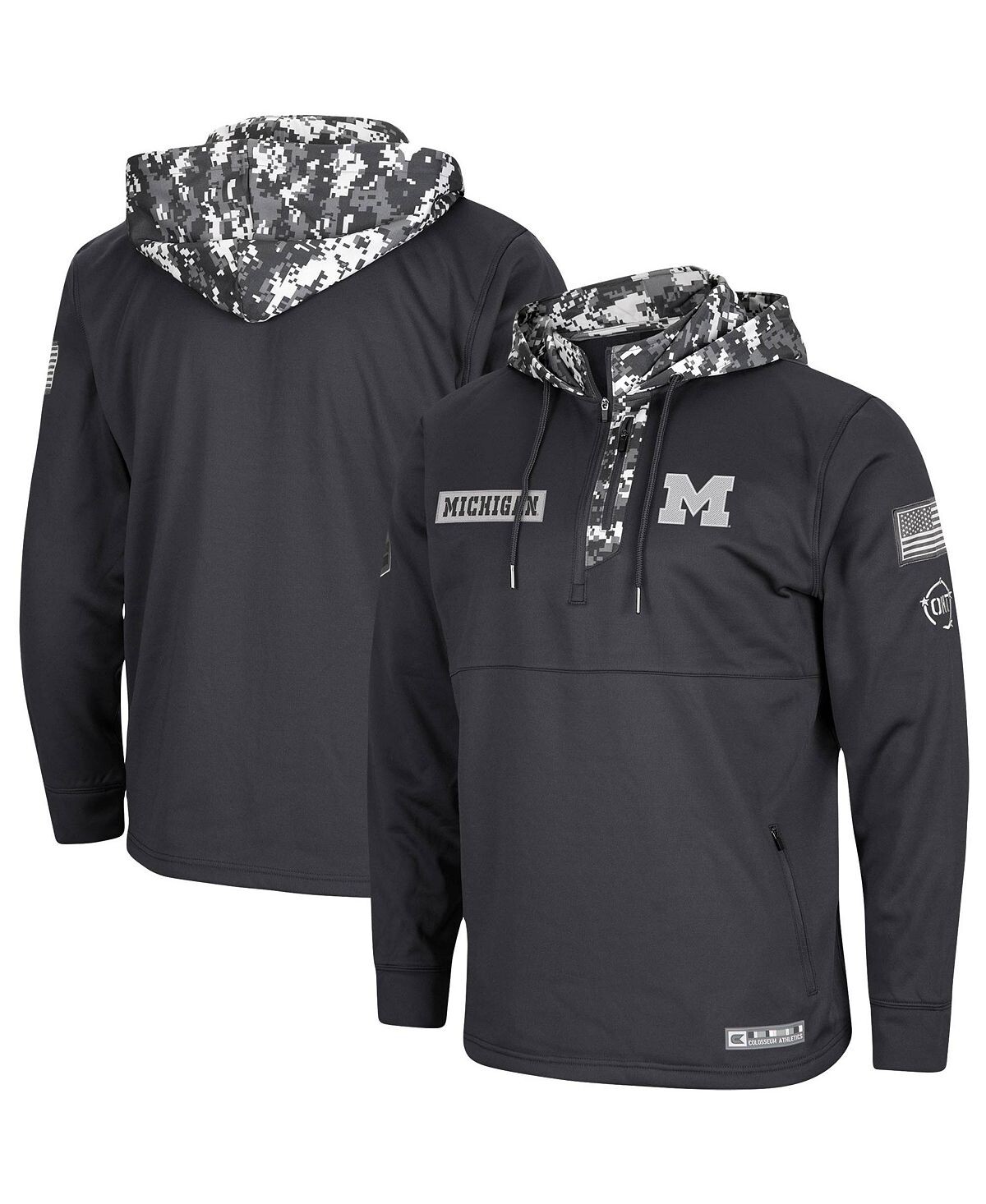 

Мужская темно-серая толстовка с капюшоном на молнии Michigan Wolverines OHT в стиле милитари Digi Camo Colosseum, Серый