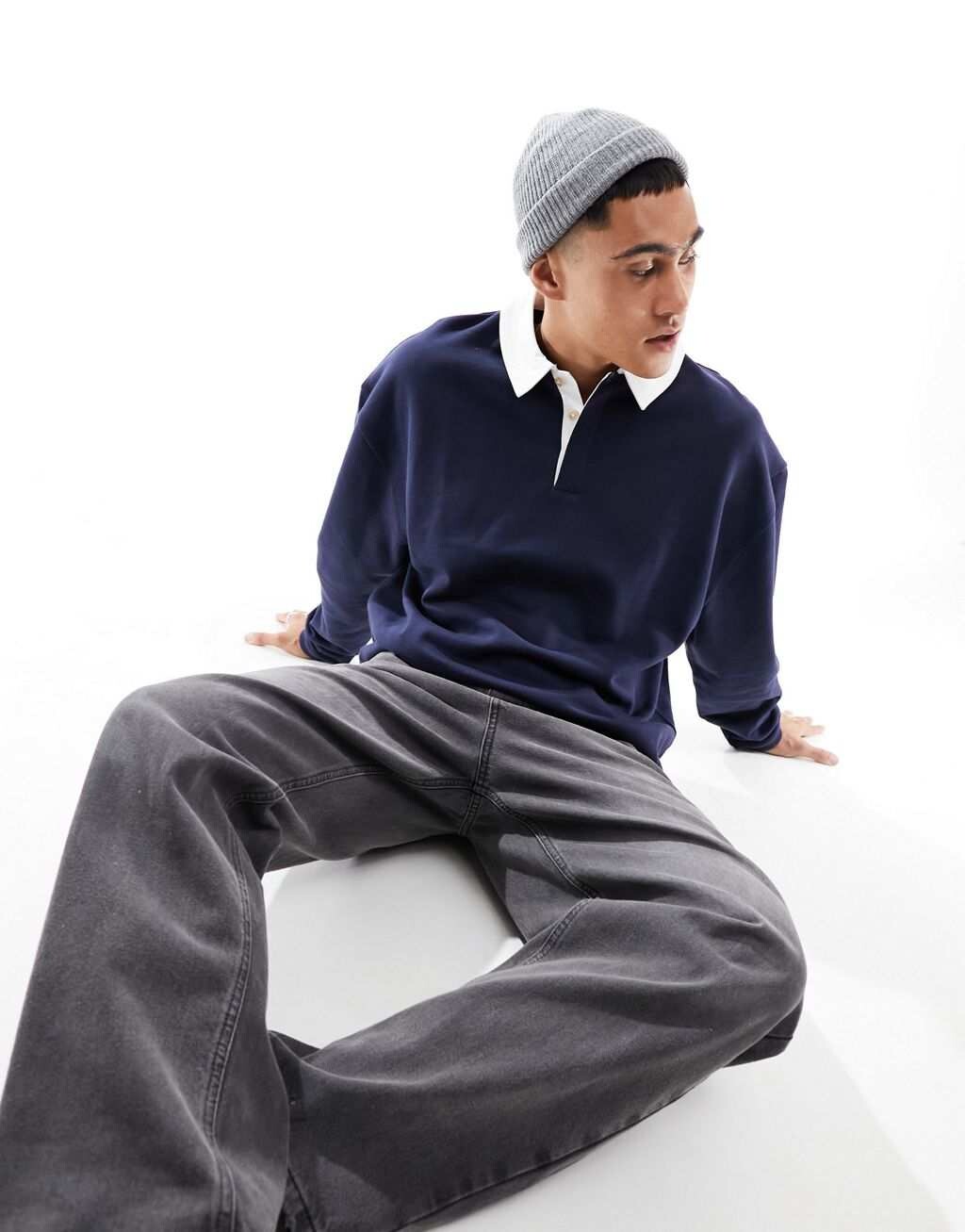 

Темно-синяя толстовка-поло в стиле регби ASOS DESIGN, Синий