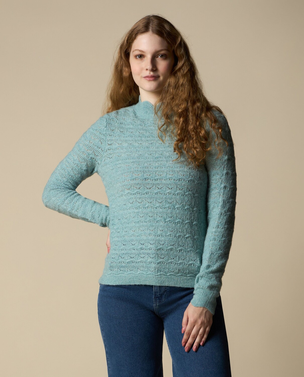 

Женский перфорированный трикотаж из смесовой шерсти. NICE&CHIC, зеленый