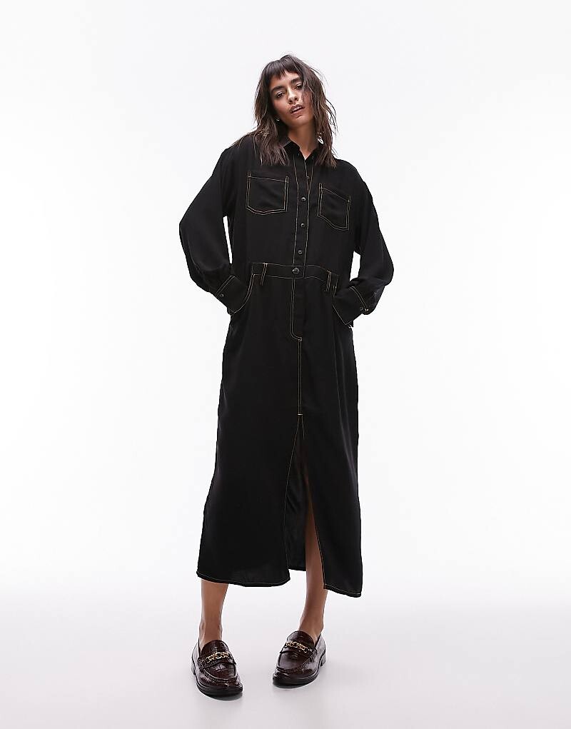 

Черное платье-рубашка с контрастной строчкой Topshop