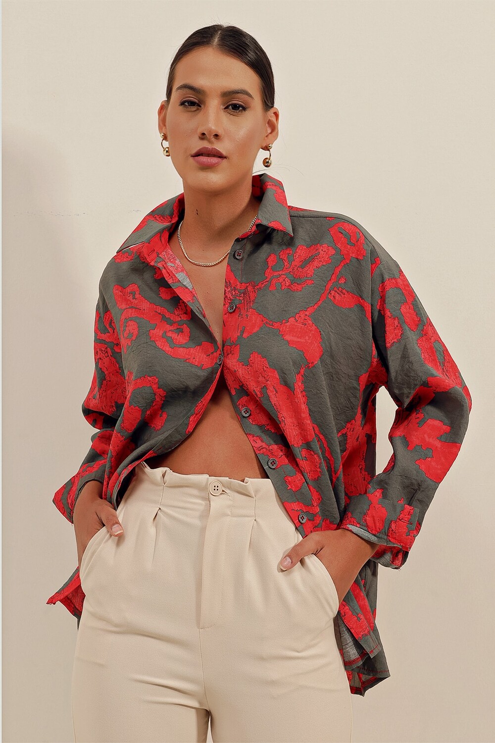 

Длинная базовая рубашка Oversize — V. Красный Bigdart, разноцветный