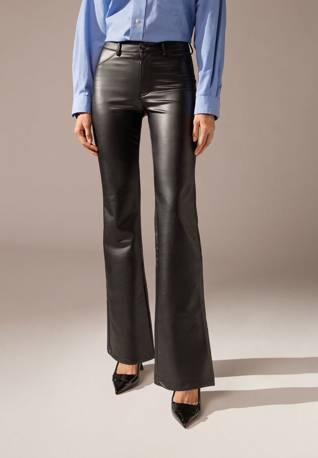 Кожаные брюки THERMO FLARE Calzedonia, цвет nero