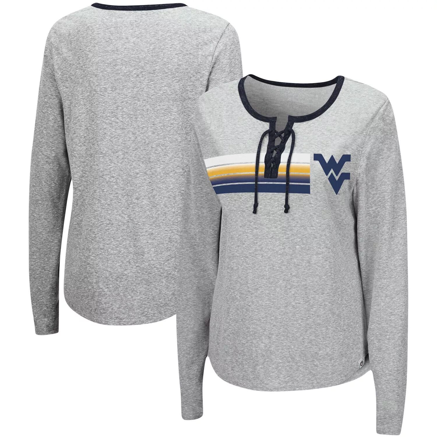 

Женская серая футболка Colosseum Heathered West Virginia Mountaineers Sundial Tri-Blend со шнуровкой и длинными рукавами Colosseum, Серый