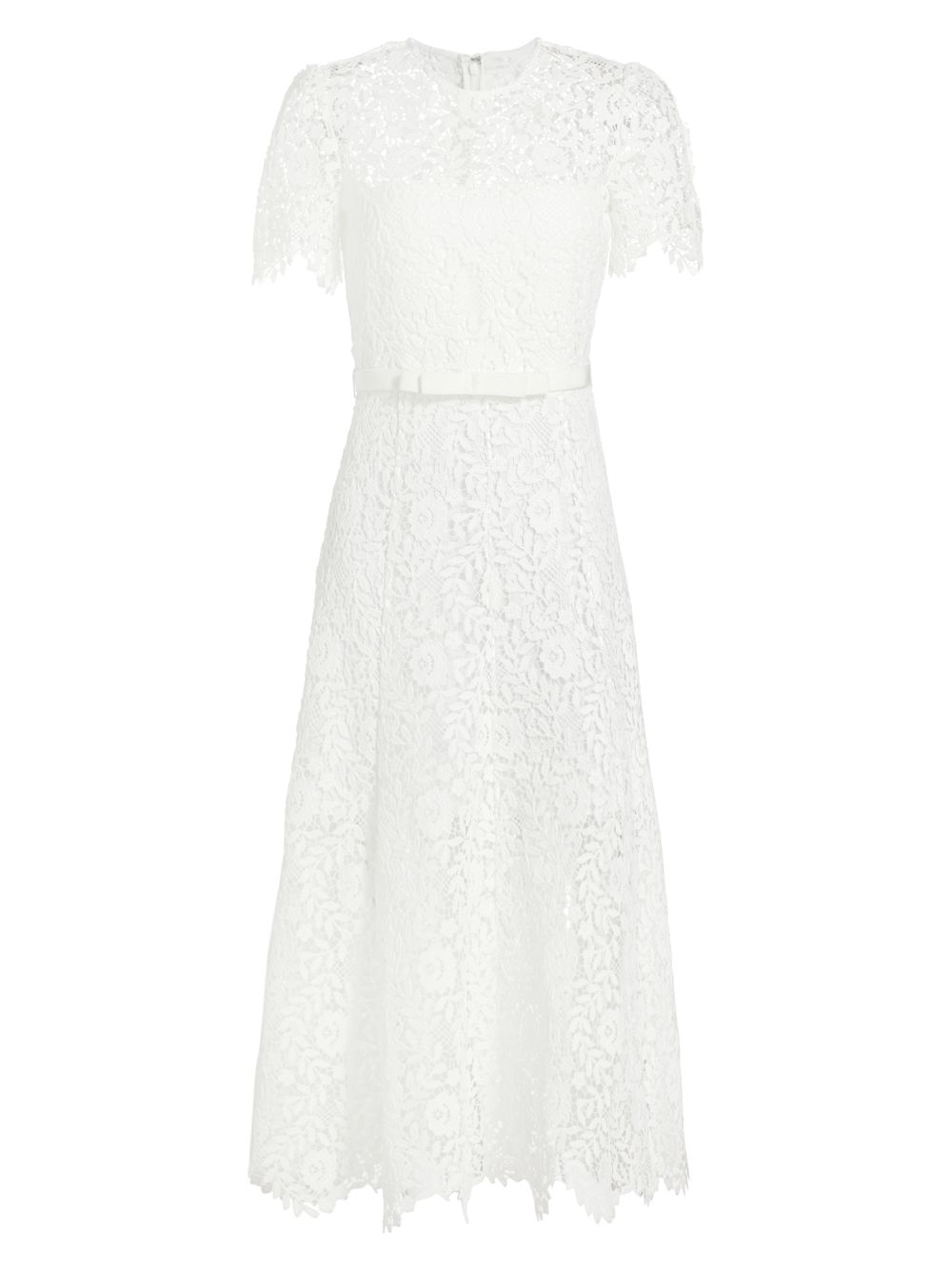 Кружевное платье-миди с короткими рукавами Self-Portrait, белый