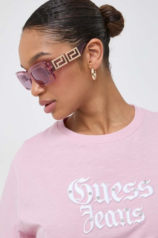

Хлопковая футболка Guess, розовый
