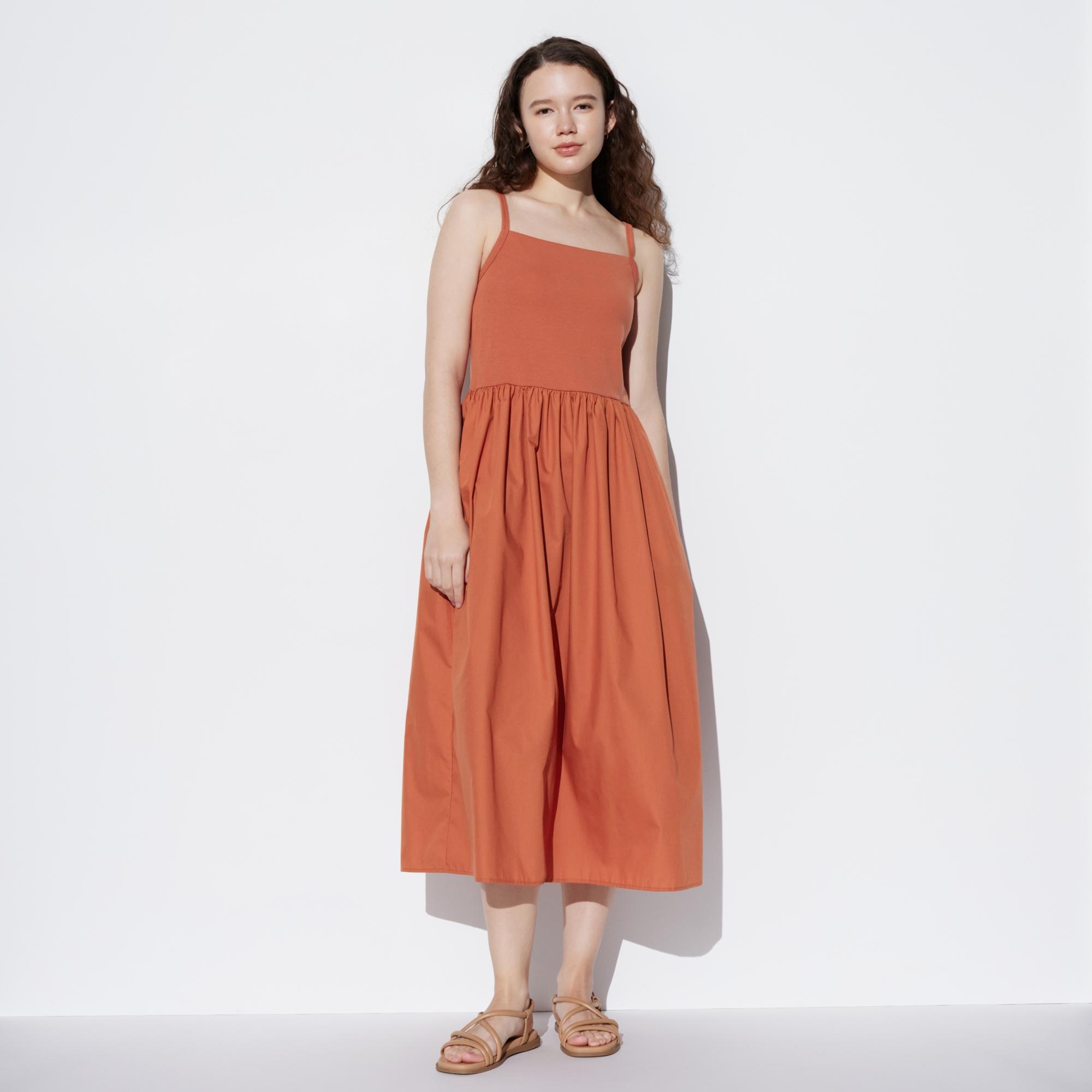 Платье-бретелька комбинированное с бюстгальтером (стандартная длина 113,5-123см) UNIQLO, оранжевый юбка великолепное обаяние
