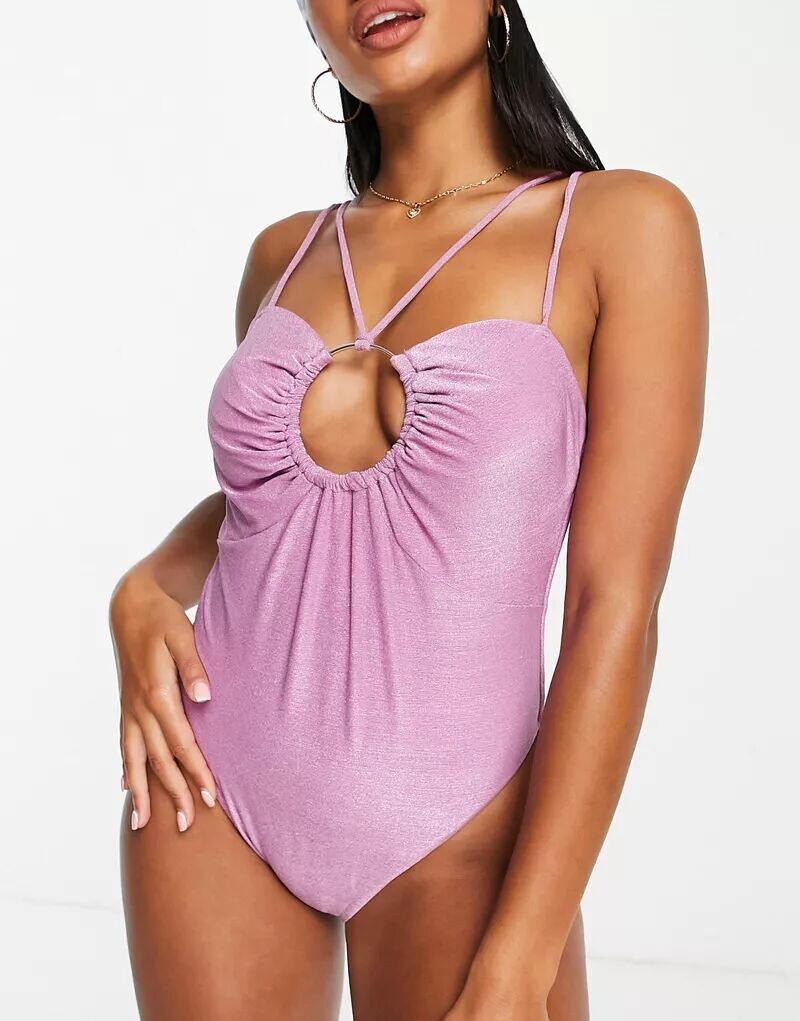 

Лиловый купальник River Island с блестками и большим кольцом