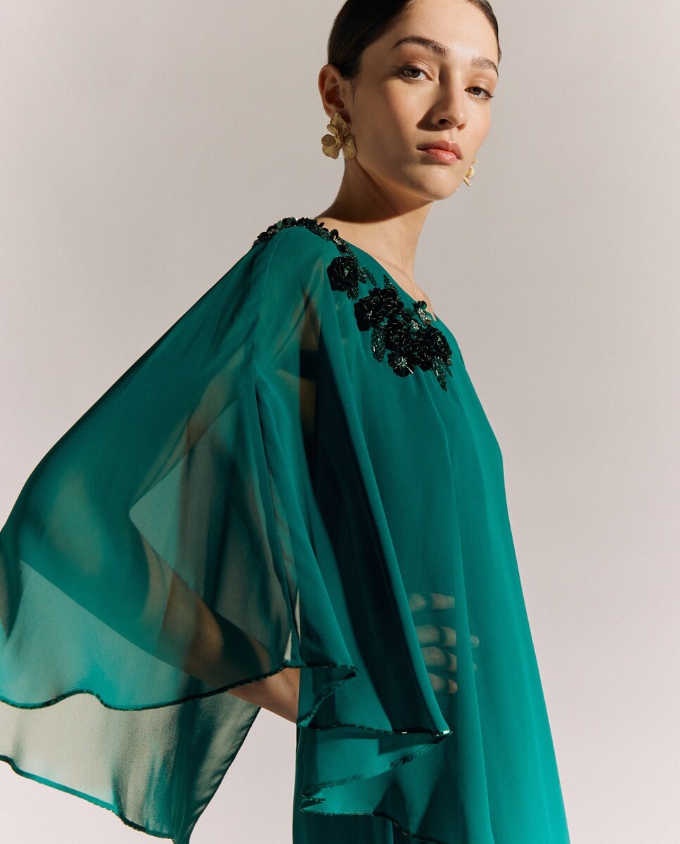 

Длинный комбинезон с накидкой Woman Fiesta El Corte Inglés, металлический зеленый