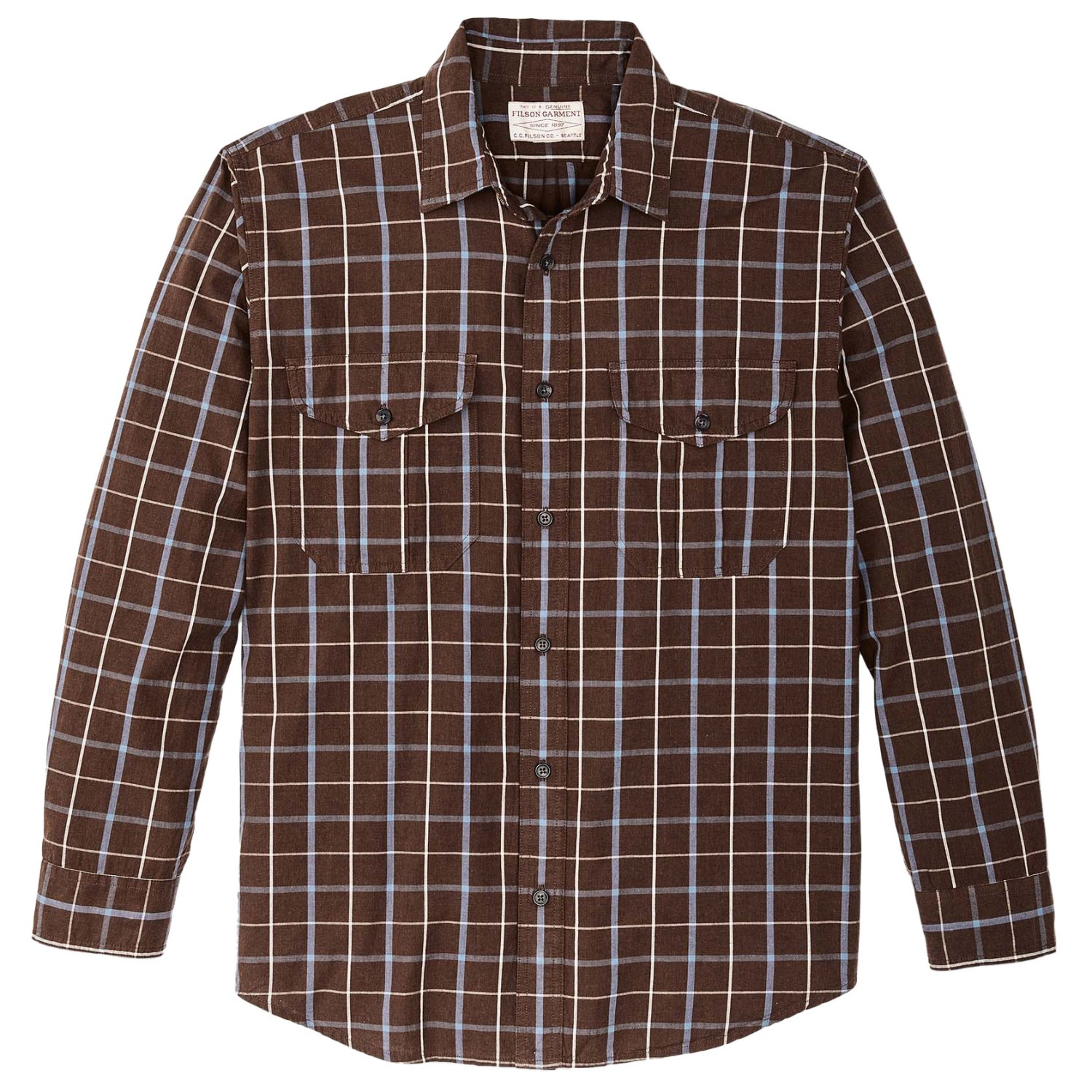 Рубашка Filson Washed Feather Cloth Shirt, цвет Brown/Blue/White Tattersal