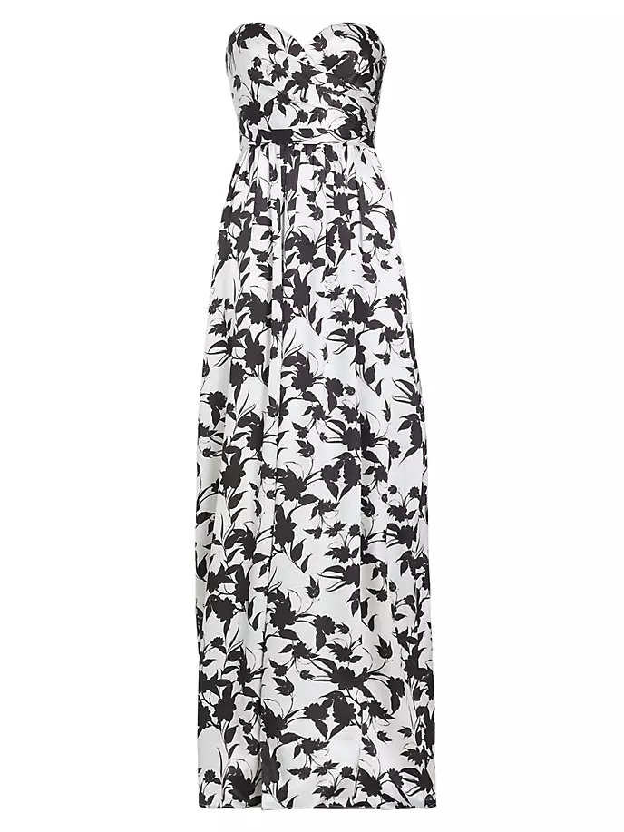 Атласное платье без бретелек с цветочным принтом Livia Ml Monique Lhuillier, цвет ivory botanical