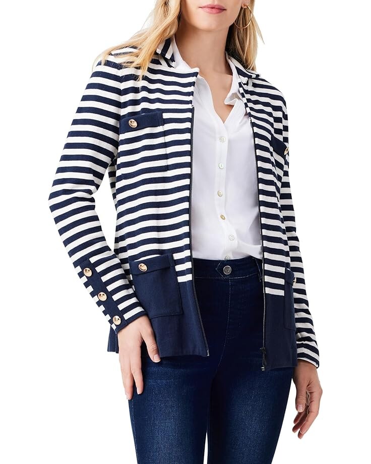 

Блейзер NIC+ZOE Plus Size Striped City Charm Knit, цвет Indigo Multi