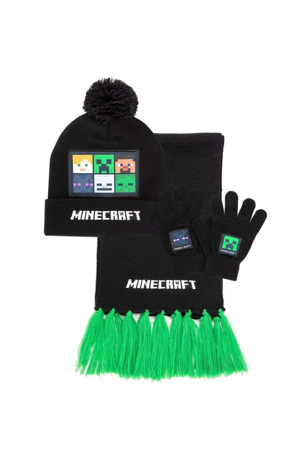 

Набор перчаток и шарфа в виде шляпы с персонажами Minecraft, черный