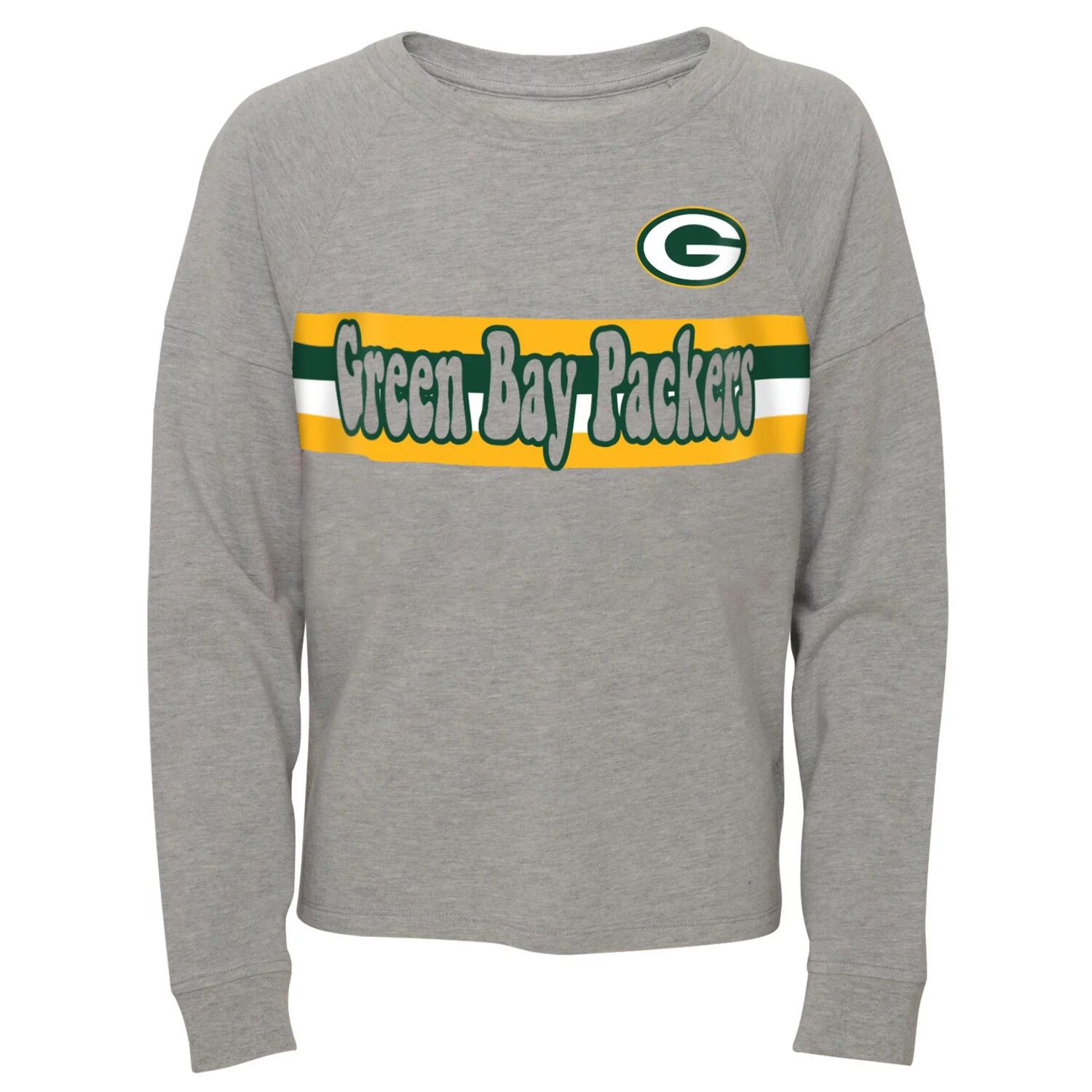 Серая футболка Green Bay Packers в полоску с длинными рукавами и реглан для юниоров Outerstuff