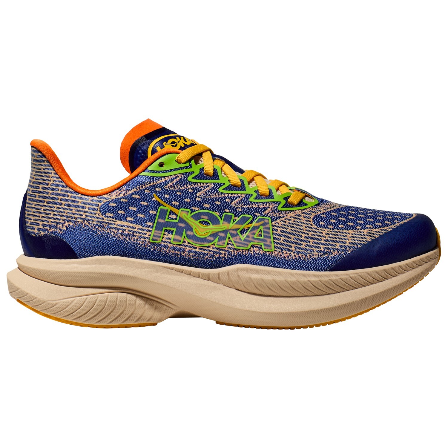 

Кроссовки Hoka Mach 6, цвет Ultramarine/Electric Tangerine