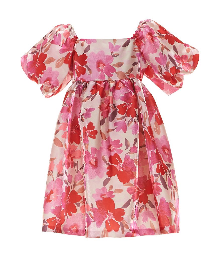 Атласное расклешенное платье с пышными рукавами и цветочным принтом для маленьких девочек Bonnie Jean Little Girls 2T-6X, цветочный