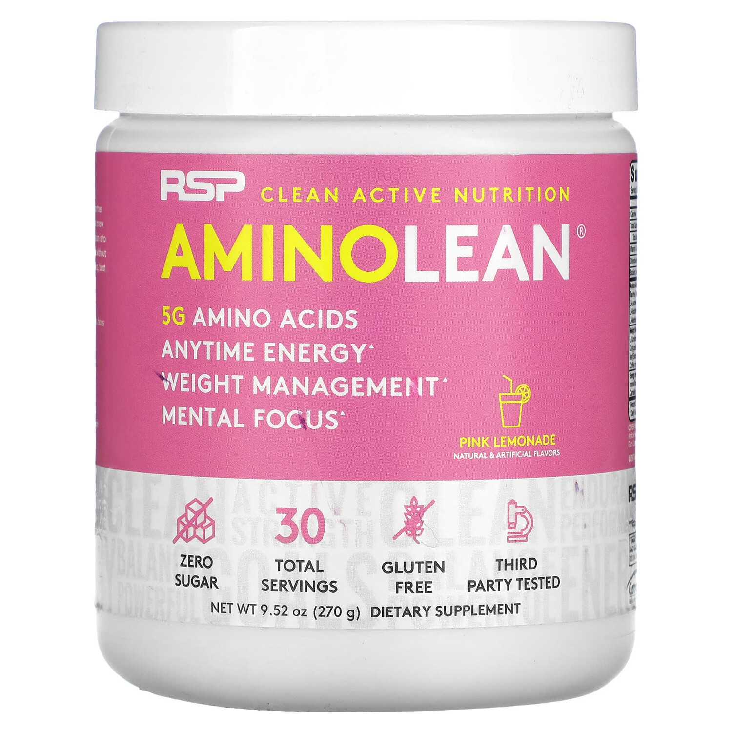 

AminoLean, незаменимые аминокислоты и энергия в любое время, со вкусом розового лимонада, 270 г (9,52 унции), RSP Nutrition