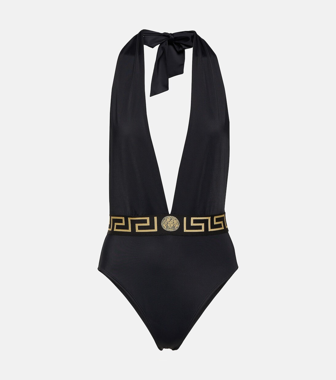 

Купальник greca с воротником-халтер Versace, черный