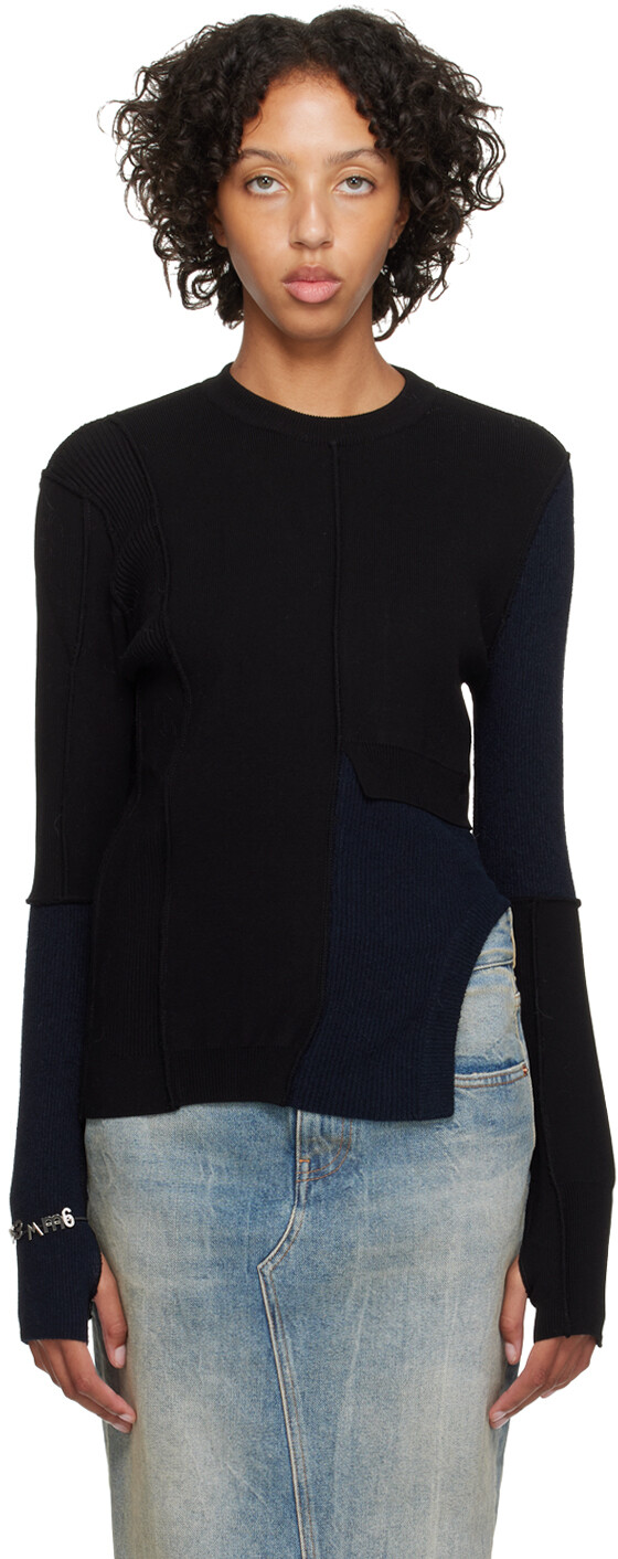 

Черно-темно-синий свитер со вставками MM6 Maison Margiela, Черный