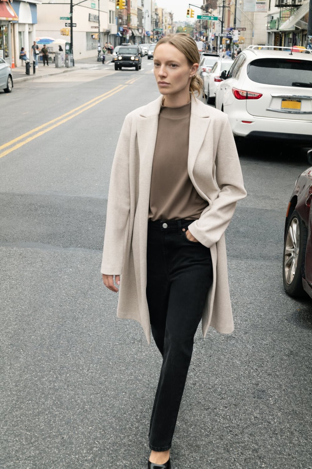 

Пальто из фетра ZARA, песочный, Бежевый