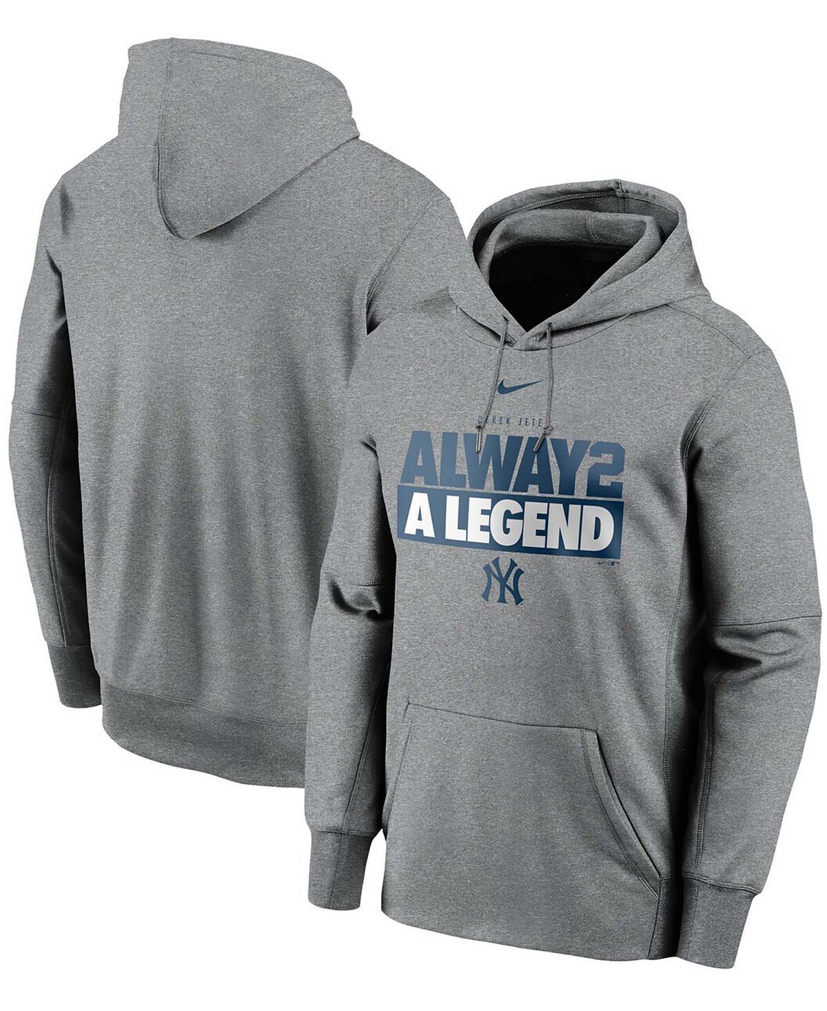 

Мужская толстовка с капюшоном для мужчин Derek Jeter Heather Grey New York Yankees, призывник Зала славы MLB 2020 Alway2 A Legend Performance Nike