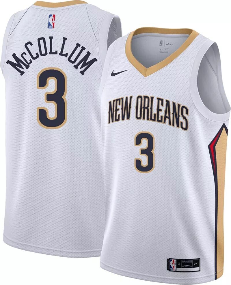 

Мужская белая майка Nike New Orleans Pelicans CJ McCollum #3 Dri-FIT Swingman
