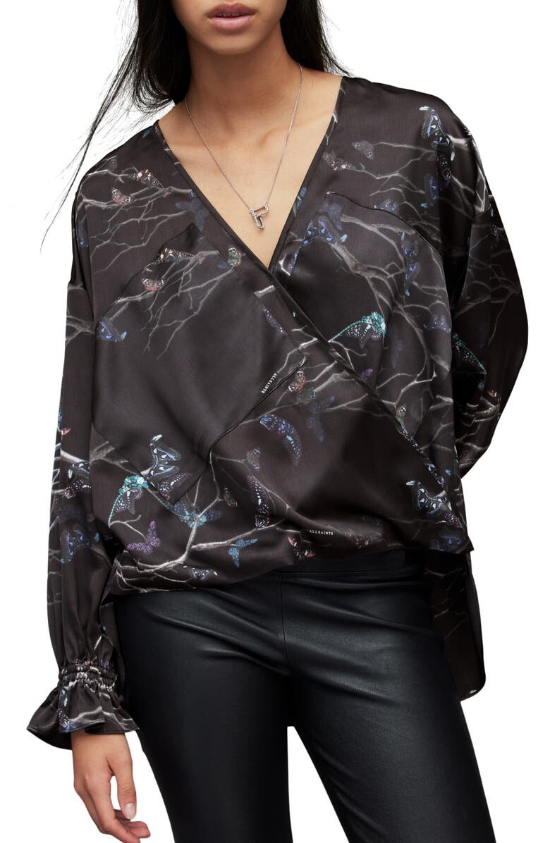 

Блузка с длинными рукавами Penny Angelica High-Low ALLSAINTS, черный