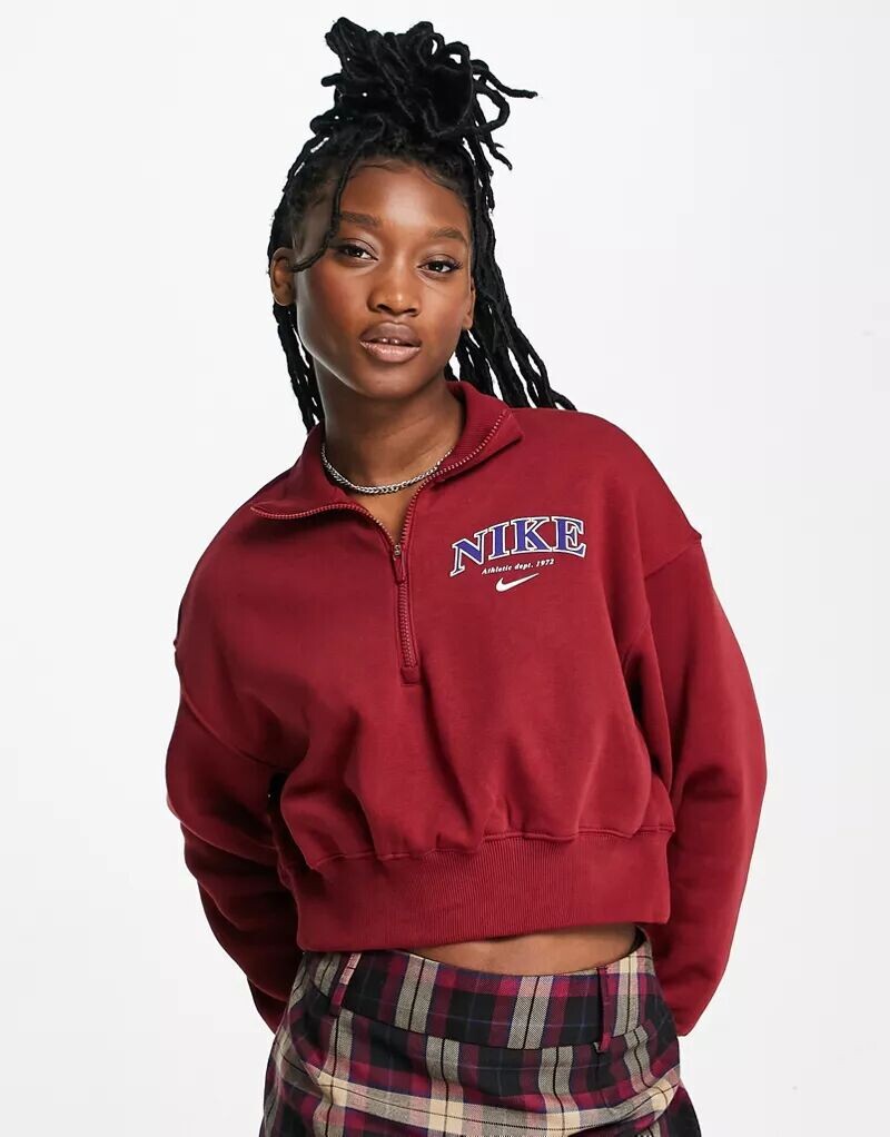 

Укороченный свитшот на молнии Nike Phoenix Plush Varsity, красный