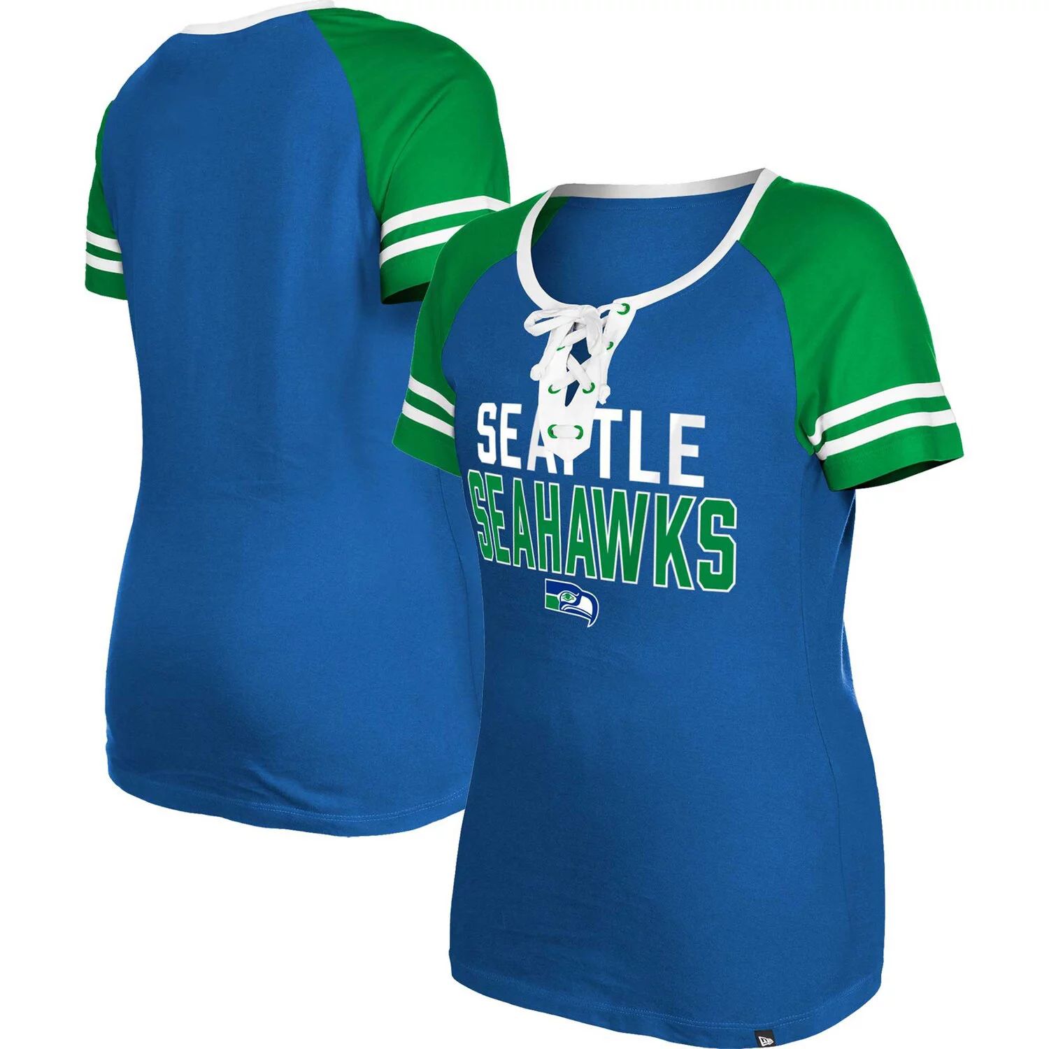 Женская темно-синяя футболка New Era College Seattle Seahawks со шнуровкой реглан New Era