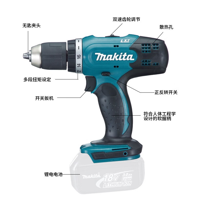 Дрель электрическая Makita DDF453Z, 18V