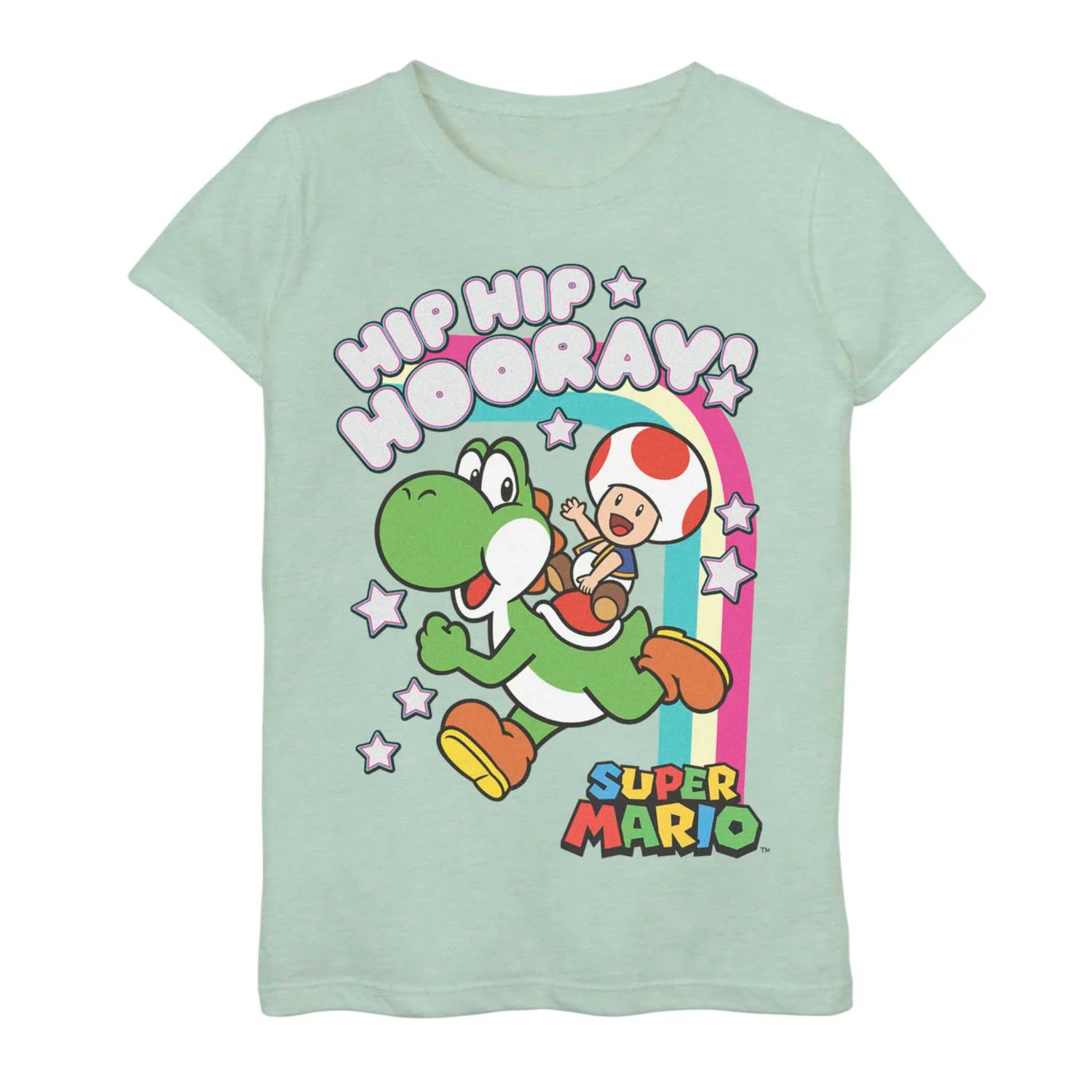 Футболка Nintendo Super Mario Toad On Yoshi Hip Hip Hooray для девочек 7–16 лет Licensed Character