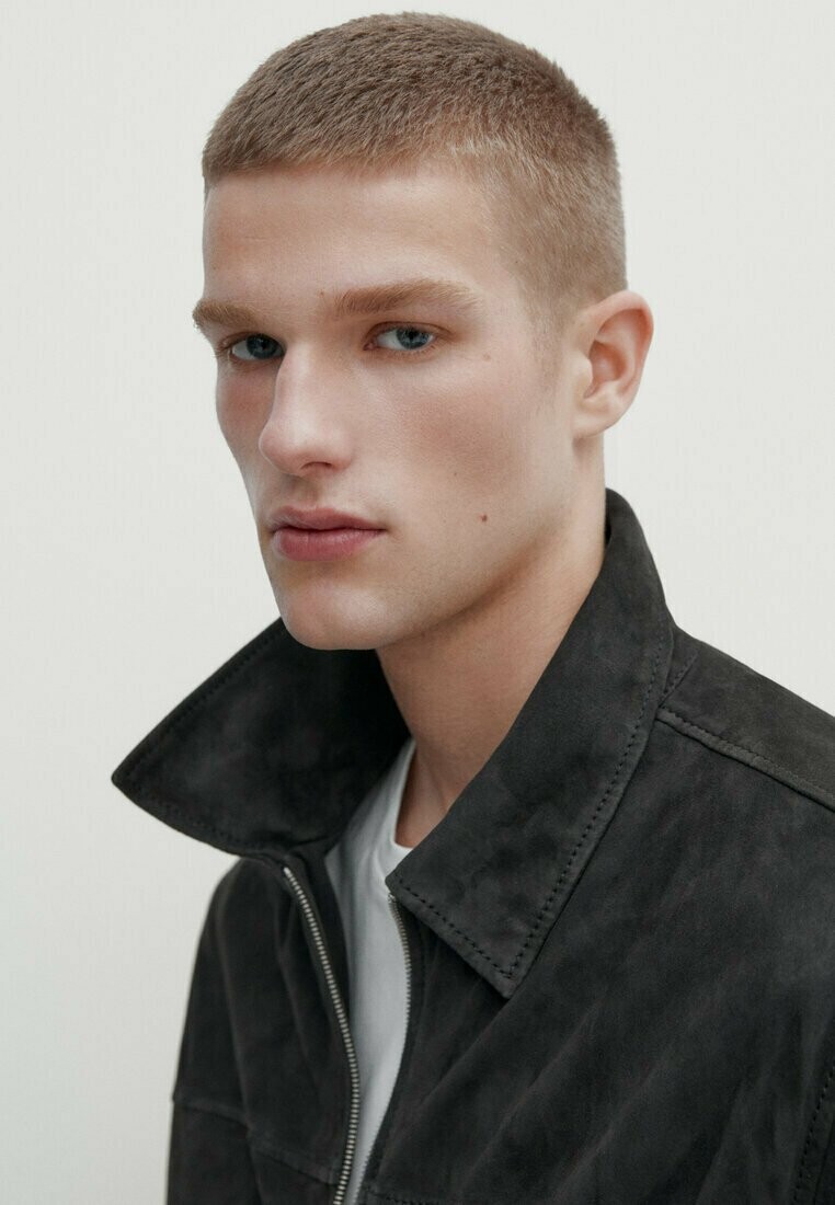 

Кожаная куртка WITH ZIP Massimo Dutti, темно-серый