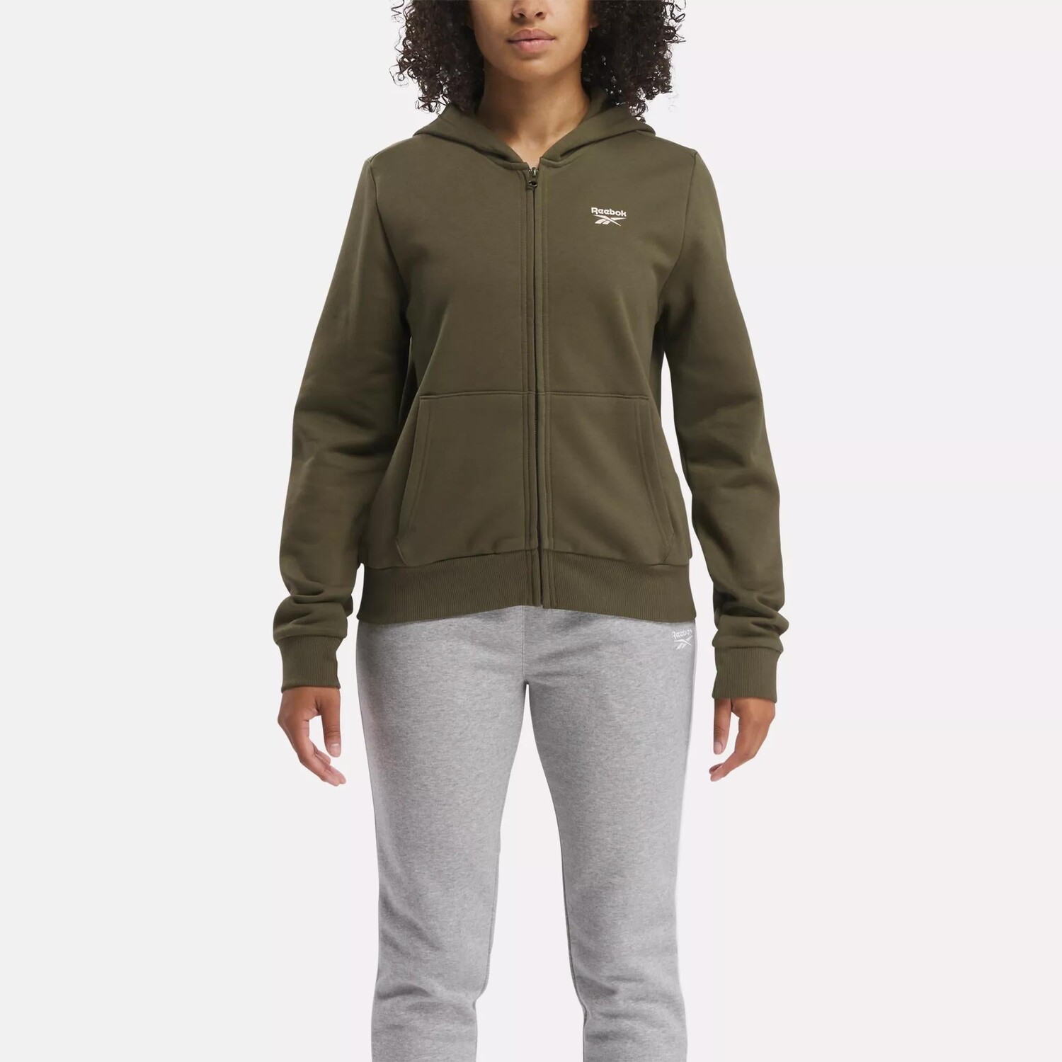 

Флисовая толстовка с молнией во всю длину Reebok Identity Small Logo, цвет Army Green