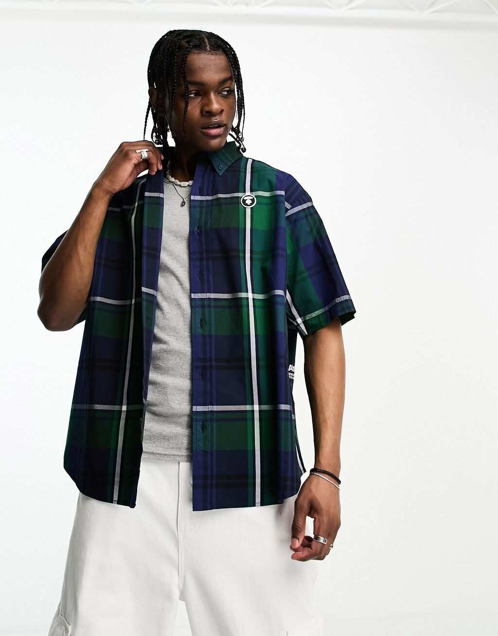 

Темно-синяя рубашка в клетку с короткими рукавами Aape By A Bathing Ape