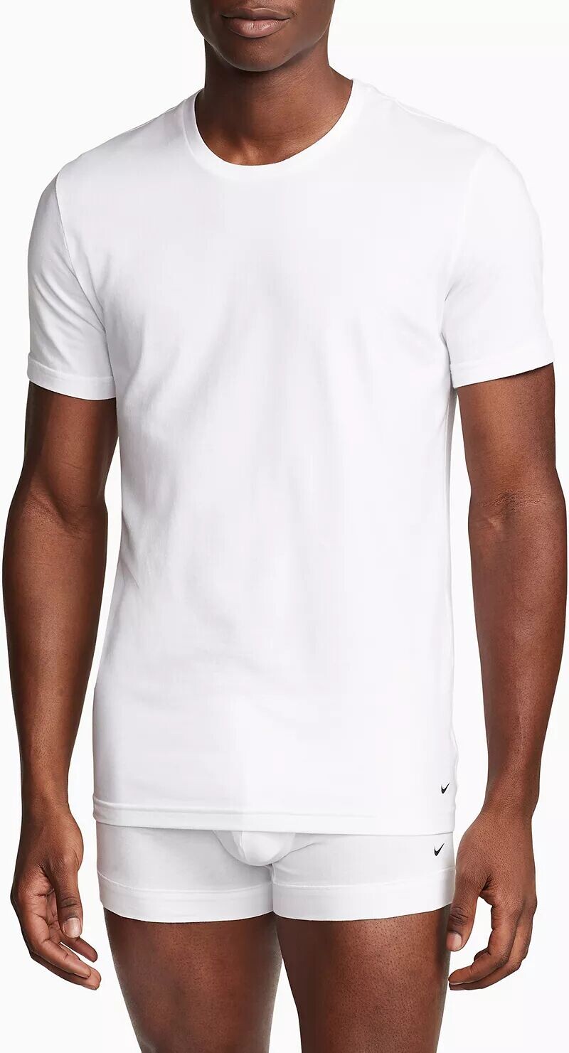 

Мужская хлопковая эластичная майка с круглым вырезом Nike Dri-FIT Essential — комплект из 2 шт., белый