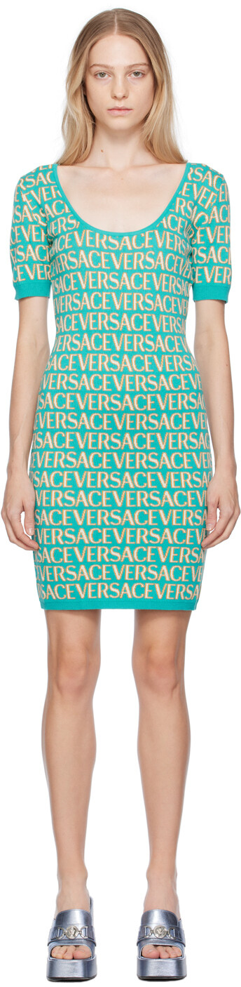 

Синее мини-платье по всей длине Versace, Синий